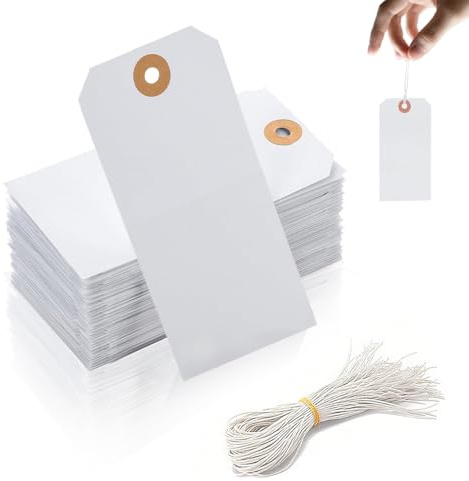 Etiquetas de precio grandes, 120 etiquetas de marcado en blanco con cuerda elástica, 120 x 60 mm, etiqueta blanca en blanco para marcar ropa, equipaje
