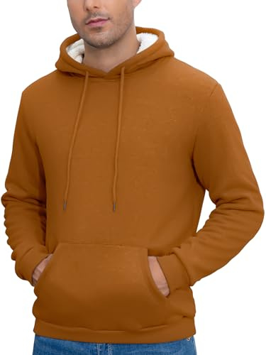 Vorvowry Sudadera con Capucha Hombre Invierno Polar Grueso con Forro Suave Bolsillos Canguro y Cordón Ajustable Ropa de Abrigo Cálida y Cómoda para el Frío Marrón L