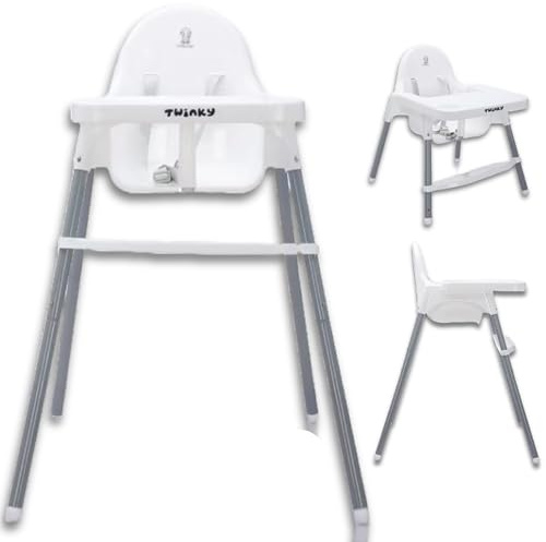 Twinky Hochstuhl, Klappbar, Verstellbarer Baby-Hochstuhl mit Liegefunktion und abnehmbarem Tisch, für 6–36 Monate, Weiß
