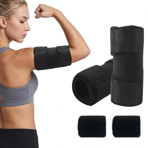 UOCAI Set 4 Pezzi– 2x Fascia Braccio Superiore Regolabile, 2x Fascia Polso Assorbente – Compressione, Supporto Sportivo per Fitness, Palestra, Uomo Donna, Tendinite, Allenamento
