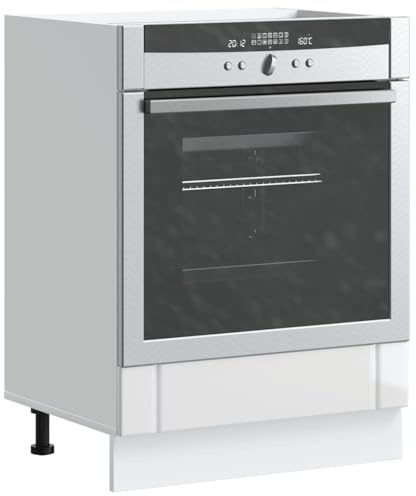 Holepyr Lucca Armoire de cuisine en bois blanc brillant avec beaucoup d'espace de rangement et pieds réglables, armoire de cuisine compacte pour four et micro-ondes