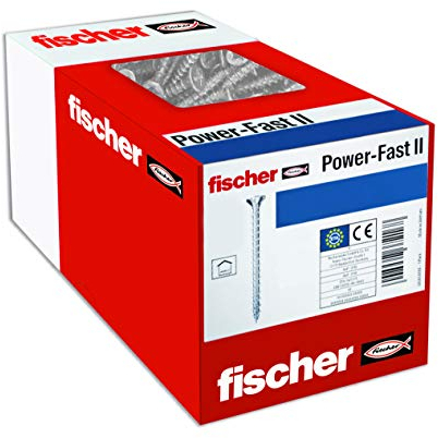 fischer - Vis PowerFast FPF II PZF 4,5x40 mm à Tête cylindrique bombée, empreinte PZ, zingué blanc, filetage total - Boîte de 200 Gris