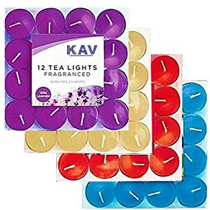 KAV 48 Pack fragranced Tealight Candles | Scented Tealights | Candle for Weddings | Christmas | Spa | Home Décor | Fresh Berries, Wild Lavender, Vanilla, Mountain Spring