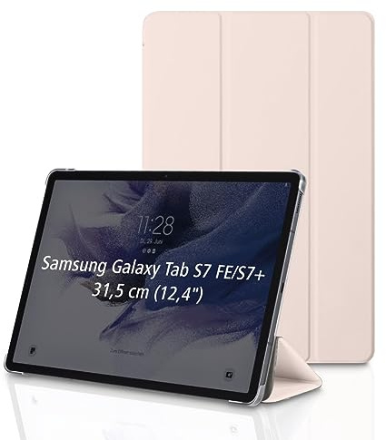 Hama Hülle für Samsung Galaxy Tab S7 FE/S7+/S8+ 31,5 cm 12,4 Zoll (aufklappbares Case für Samsung Tablet, Schutzhülle mit Standfunktion, transparente Rückseite, magnetisches Cover) rosa