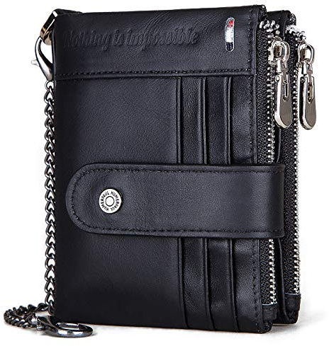 Humerpaul Men's Genuine Leather Wallet with RFID Blocking, Bifold Design, Credit Card Holder, Zipper Coin Pocket, Black
