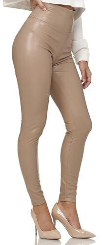 Glamexx24 Leggings de cuero sintético para mujer de cintura alta, pantalones ajustados con aspecto de cuero, treggings, M delgado