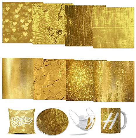 LUCKIGUCK Einfarbig Infusible Transfer Ink Sheets 8 Stück/Set, Unschmelzbare Transfer-Tintenblätter 30.5 x 30.5 cm Solid Color, Farb- und Mustertransferfolie (Gold)