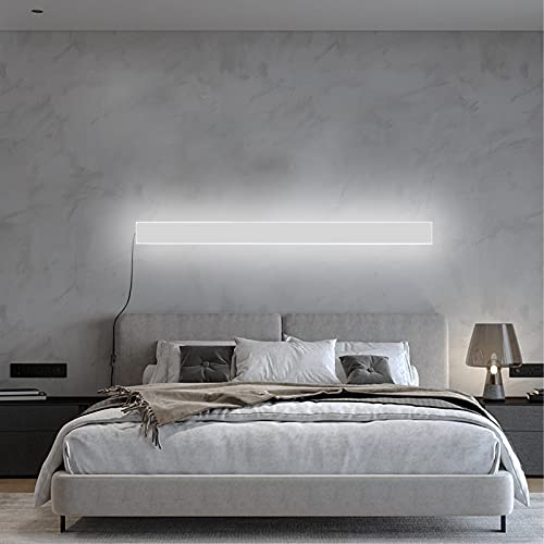 LED Dimmbare Lange Wandleuchte Innen mit Schalter und Stecker Aluminium Wandlampe mit Kabel Modern Rechteck Langlich Nachttischlampe IP44 Wandbeleuchtung Wohnzimmer Schlafzimmer Flur,Weiß,150CM 84W