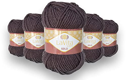 LaVita Yarn GOLD Handstickgarn 5-Delars Förpackning 100% Akrylgarn, 1 Kula 100 gr 100 g 100 mt (9818)