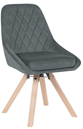 WOLTU Matrumsstol, snurrstol, köksstol roterbar, stoppad stol med sammetsöverdrag, vardagsrumsstol, designstol, ben av bokträ, mörkgrå, BH359dgr-1