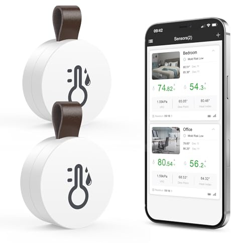Ankilo Mini Bluetooth Thermometer 2er-Pack mit Präzisionssensor,Hygrometer Temperatursensor(±0,5°C Genauigkeit)– Made for German Homes, Babyzimmer & Weinkeller