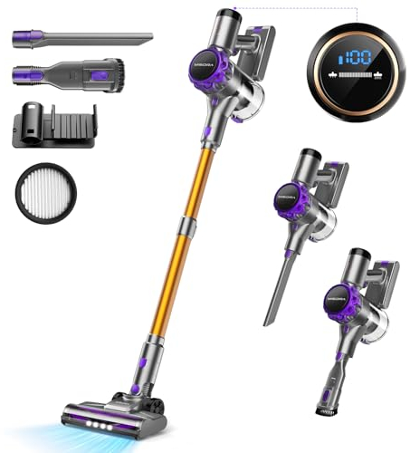 30000Pa Akku Staubsauger, 55Min Laufzeit, Staubsauger Kabellos mit Touchscreen und freistehende Design, akkustaubsauger & handstaubsauger kabellos, Stielstaubsauger für Hartböden, Teppich, Tierhaare