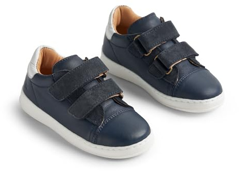Wheat Garçon Unisex Kinder Baskets avec Double Velcro Velo-Unisexe-Cuir véritable, Bleu Marine (1432), 32 EU