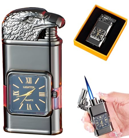 PRFECT Windfestes Feuerzeug, Vintage-Armbanduhr, Jet-Flame-Taschenlampe (Color : Black-c)