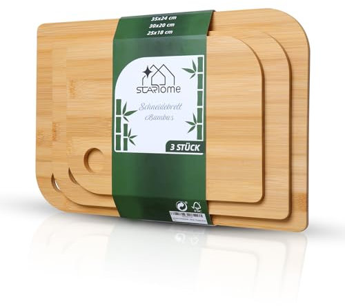 Starhome -Schneidebrett - 3er Set I 35x24-30x20-25x18 - Schneidebrett Holz I 100% FSC I beidseitig verwendbar I Küchenbrett I Frühstücksbrettchen I Brotbrett I Cutting Board I Holzbrett Hackbrett
