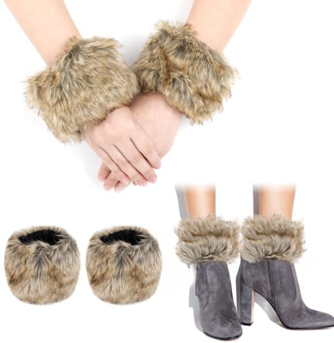 DIVINA VITAE Women's Faux Fur Wrist Cuffs Brwon Plush Arm Warmers Short Furry Bands Wrist Warmer Winter Fox Furry Wristbands Fluffy Fur Cuff Bracelet Arm Warmer Accessories