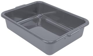 Quantum FSB-21155GY 21 Bussing Tub with Flat Bottom | Utility Plastic Storage Wash Basin Box Container for Commercial Restaurant Kitchen | Built-in Handles, 21L x 15W x 5H, Polypropylene, Gray