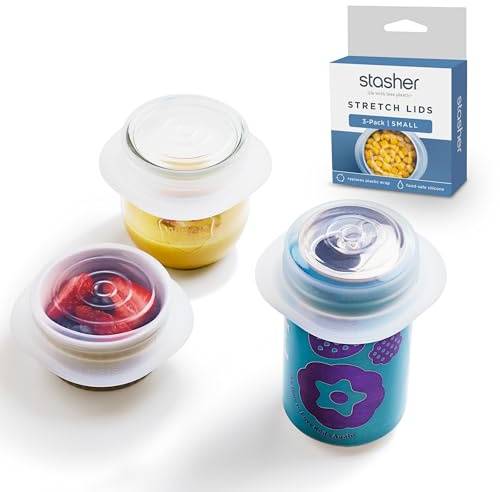 Stasher Premium Reusable Silicone Stretch Lids, Clear, 3pk of 2.5” Lids, Airtight Seal, Food Container Covers, BPA Free, Leak-free, Dishwasher Safe, Microwave Safe, Eco-Friendly