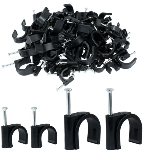Dijedev 100Pcs Nail in Cable Clips, 12mm & 20mm Cable Wire Clips, Black Coaxial Nail Clamps, Cable Nails for Wall, Cords Cable Management
