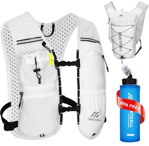 ONETOALL Chaleco Running Hombre Mujer, Ligero Mochila Hidratacion Trail Running, Chaleco para Correr con Botella 500ml, Silbato y Reflectante para Ciclismo Senderismo