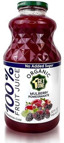 100% Organic Mulberry Pomegranate Juice - No Sugar Added, Non-GMO, No Preservatives, BPA-Free Glass Bottle, Halal (32 Fl Oz (Pack of 2)