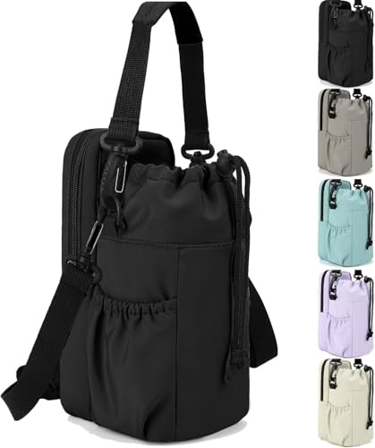 RZMAYIS 32/40oz Insulation Water Bottle Carrier Bag with Phone Pocket, Water Bottle Holder with Strap, Sports Water Bottle Sling Bag Crossbody Water Bottle Holder for Hiking Walking (Style 1, Black)