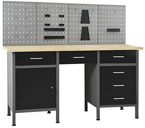 Verderoom Banco Lavoro, Banchi da Lavoro, Tavolo da Lavoro, Banchetto da Lavoro, Tavolo Lavoro, Banco da Lavoro con 4 Pannelli a Parete