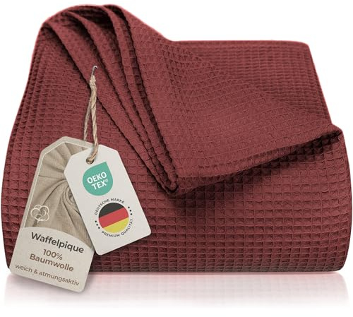 LAYNENBURG Premium överkast 240 x 260 cm, XXL – våffelpiké, 100 % bomull – lätt sommarfilt, våffelutseende – bomullsfilt, överkast, sofföverkast, soffskydd – filt (mahogny)