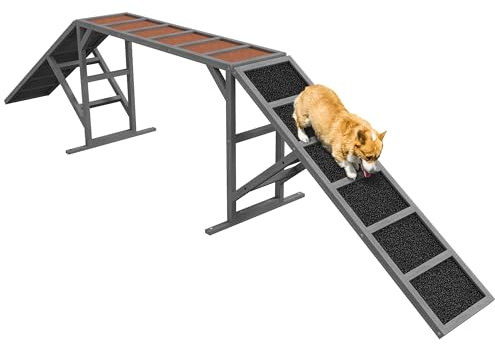 PawHut Rampe d'agilité pour Chien, équipement d'agilité pour Chiens, avec Barres de sécurité et Surface antidérapante, Charge Max. 40 kg, pour Jardin et Parc, Gris