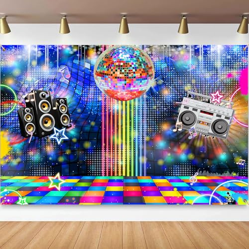 ZHXYMMS 7X5ft Disco Party Backdrop Vintage 70s 80s 90s Disco Ball Stage Retro Neon Photography Background Dance Birthday Party Decorations Banner Prom Portrait Photo Props