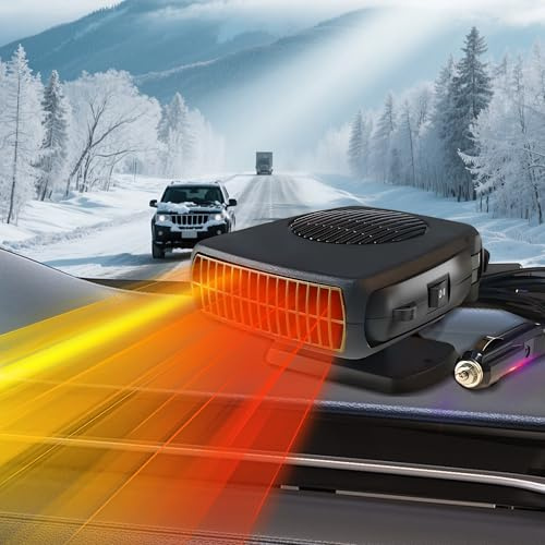 Qidoe 200W Calentador para Coche : 12V Calefactor Coche Mechero, Ventilador Calefactor Portátil Calentamiento Rápido, Desempañador de Parabrisas, Calentador de Parabrisas con Rotación de 360 Grados