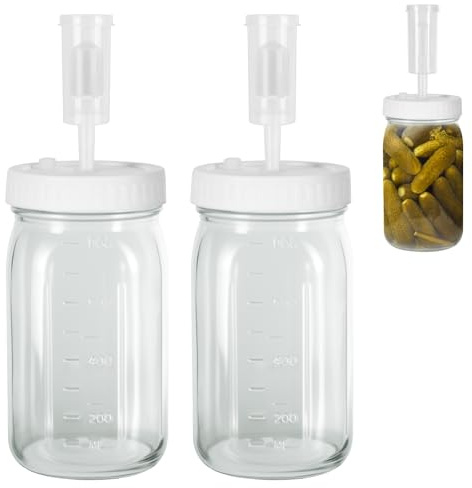 YYTECH 2 PièCes Bocal Fermentation 1l, Bocal De Fermentation En Verre Avec Verrou D'Air, Kit De Fermentation Pour Choucroute, Kimchi, Kombucha Et Cornichons