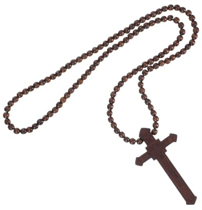 AKOOSY Trähalsband För Kvinnor Kristet Hänge Pärlhalsband Spegelkorshänge Kristna Träsmycken Kristna Smycken För Kvinnor Träkrucifixsmycken Korshänge Män Brunt