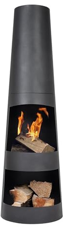 Circo Steel Chiminea – Modern Patio Heater & Wood Burner, 125cm High, Black Outdoor Fire Pit with Log Storage, Easy to Assemble, Durable Heat-Coated Metal for Garden, Balcony & Patio
