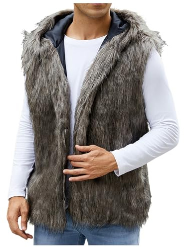 Generisch Gilet in pelliccia sintetica da uomo, caldo, in pelliccia, invernale, foderato, in peluche, per le mezze stagioni, cardigan, gilet funzionale in finta pelliccia, senza maniche, O marrone