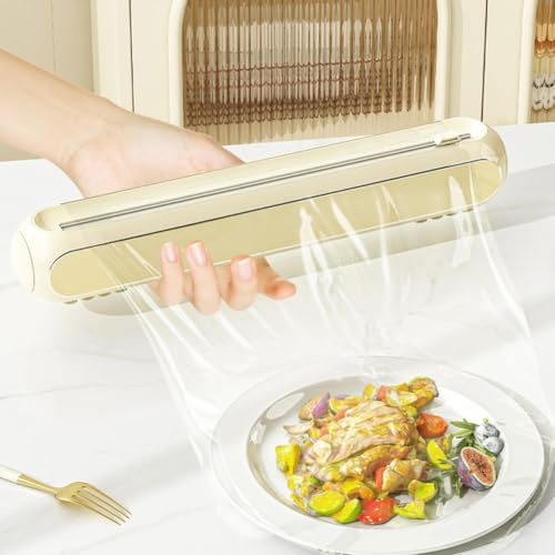 FUANA Clng - Cortador de película con base magnética, hoja de acero inoxidable de 2 vías para papel pergamino, material ABS, para uso en refrigerador, utensilios de cocina de 39,7 x 7 cm