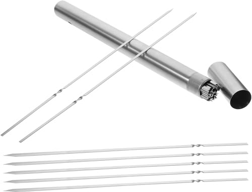 TEHAUX Spiedini per Barbecue in Acciaio Inossidabile per Agnello e Carne, Bastoncini Riutilizzabili Porta Spiedini, Utensili per Griglia da Esterno