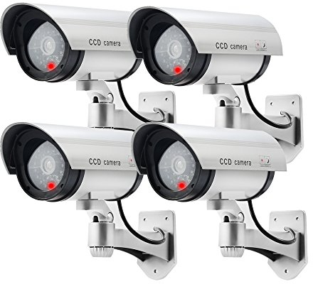 ERWEY Dummy Kamera Fake Überwachung Kamera CCTV mit Blinkendem LED Licht Sicherheitskamera - 4 Stück (Silber)