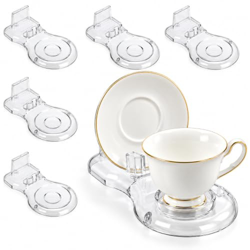 Artliving Tea Cup and Saucer Display Stand, Crystal Clear Tea Cup Holder for Cabinet Shelf Collection, Set of 6
