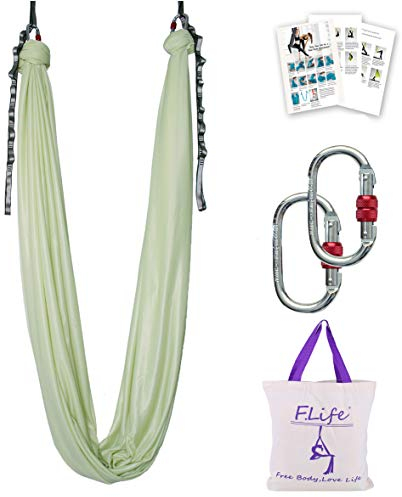 F.Life Aerial Yoga Hammock 5.5 yards Premium Aerial Silk Fabric Yoga Swing for Antigravity Inversion Include Daisy Chain,Carabiner and Pose Guide