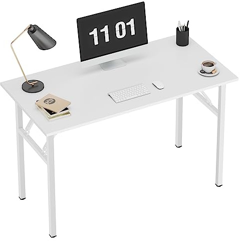 SogesPower Folding Computer Desk, Foldable Study Desk Writing Work Table Workstation for Home Office, Compact PC Desk for Small Space, No Assembly, 100x60CM, White