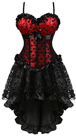 Hengzhifeng Corsetto con Gonna Donna Elegante Corpetto Costumi Halloween (EUR 30-32,Rosso)