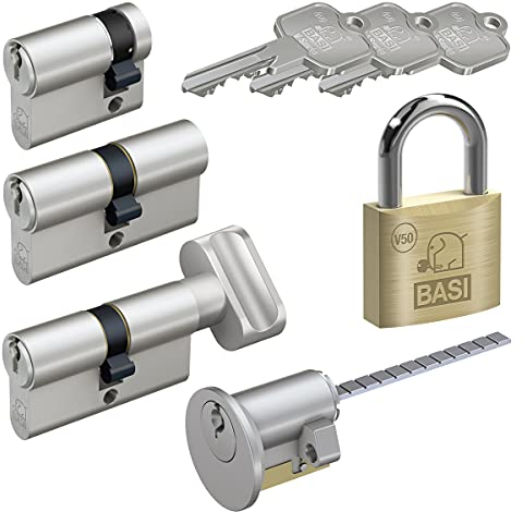 BASI | V50 Schließzylinder | gleichschließend und frei kombinierbar | Viele Längen verfügbar | Profilzylinder für Haus und Wohnung | Halbzylinder A:10 mm B:30 mm