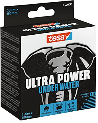 tesa Ultra Power Under Water Repair Tape - Reparaturband für Reparaturen auf trockenen und nassen Oberflächen - wetterbeständig - 1,5 m x 50 mm