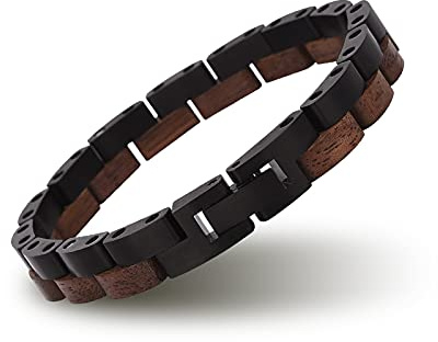 BOBO BIRD Mens Wooden Bracelet Stylish Wood & Stainless Steel Combined Wooden Bangle Jewelry Great Gift for Men (T86-2)