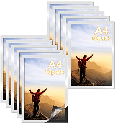 milaosk Magnetrahmen 10 Stück, Magnettasche A4 Info-Rahmen Selbstklebend Transparent Einstecktasche Infotasche Blatthalter Bilderrahmen für Büros Schnelles Wechseln von Aushängen