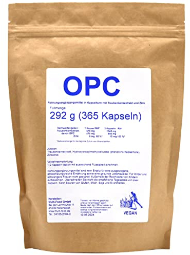 Opc Traubenkernextrakt hochdosiert - 365 hochdosiert Kapseln für ein ganzes Jahr mit 1340 mg Traubenkernextrakt je Tagesdosis und 10 mg Zinkcitrat - vegan - SAM'S