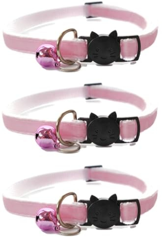 Velvet Cat Collars with Bell. Safe Breakaway Quick Release Buckle. Available in Cat & Kitten Size (Pack of 3) (Kitten Collar (15cm - 23cm), Baby Pink Velvet (Pack of 3))