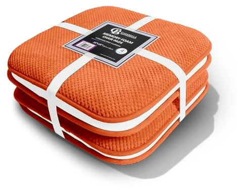 Casabella Memory Foam Chair Cushion Non Slip Back, Round Square Honeycomb Pattern Set of 4 Chair Pads,Durable Seat Cushion for Dinning Chairs, Office Desk,Patio-16x16 Teracota Memory Foam Seat Cushion