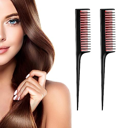 Haarkamm Toupierkamm Ltsbaed 2 Stück Packungen Rattenschwanz Kamm Antistatische Stielkamm Kohlefaser Plastik Friseur Zurückkämmen Dreifacher Toupierkamm für Zurück Bürsten Kämmen Haar Hitzebeständige